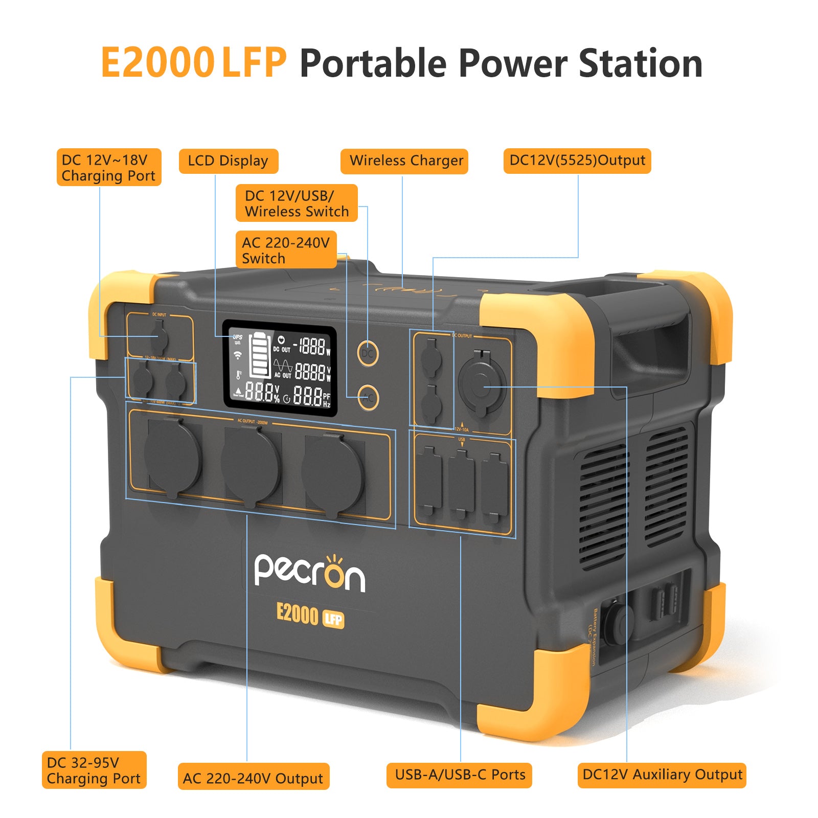 PECRON E2000LFP 230V Expandable Portable Power Station EU Version